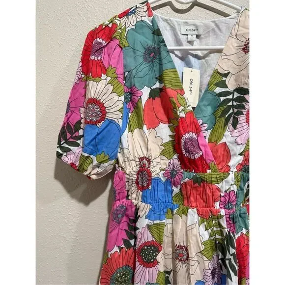Floral Dress from On 34th NWT Bubble Sleeves to Elbow Hem Hits Above Knees Size - Picture 2 of 5